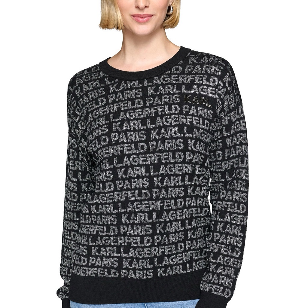Karl Lagerfeld Black And Sparkling Sliver Logo Sweater